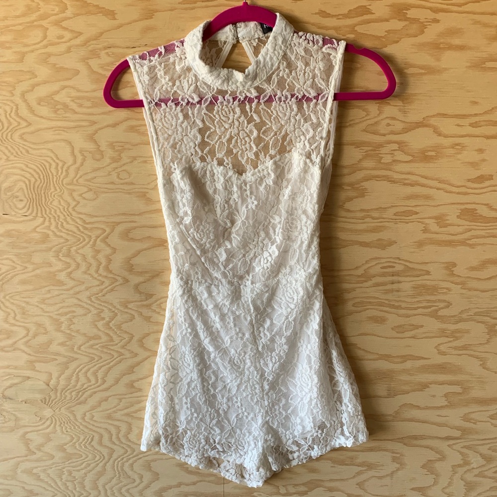 White lace romper with halter neck